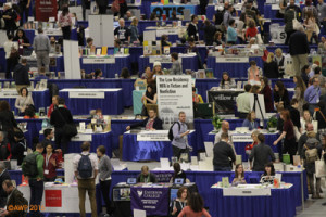 an image of the AWP book fair, packed with vendors and writers