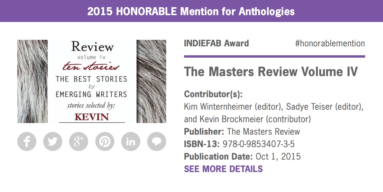 The Masters Review Volume IV – INDIEFAB Award Honorable Mention