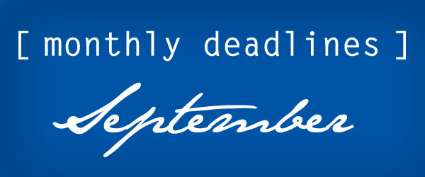 September Deadlines: 13 Lit Mags & Contests with Deadlines This Month